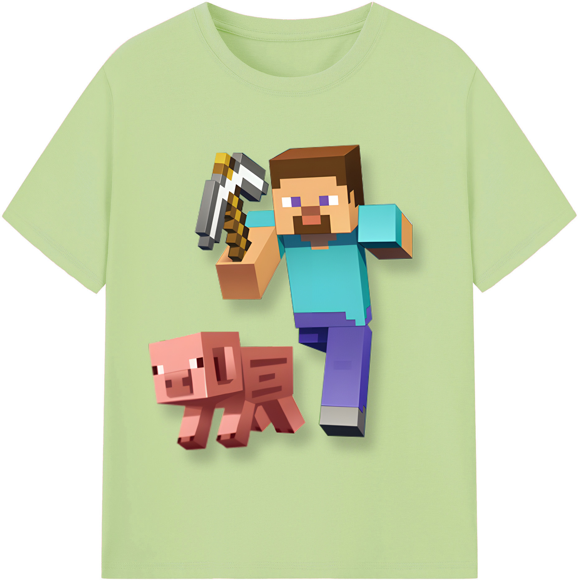 （画像用） マインクラフト ブロックの世界 Minecraft MC Block world 綿100％半袖Tシャツ（フロントプリント）